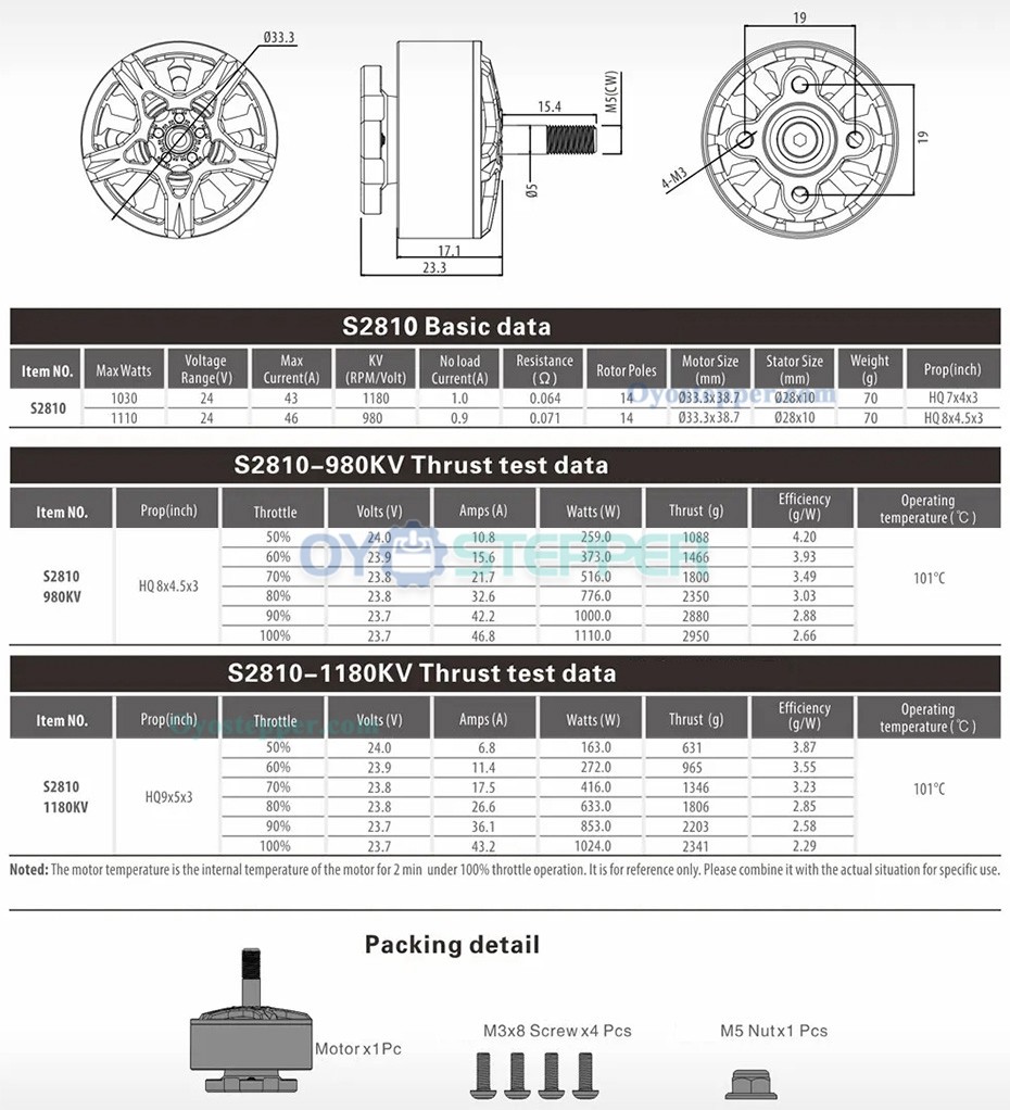 Surpass Hobby S2810 1180KV /980KV FPV Drone Motor RC Airplanes Motor Brushless Motor